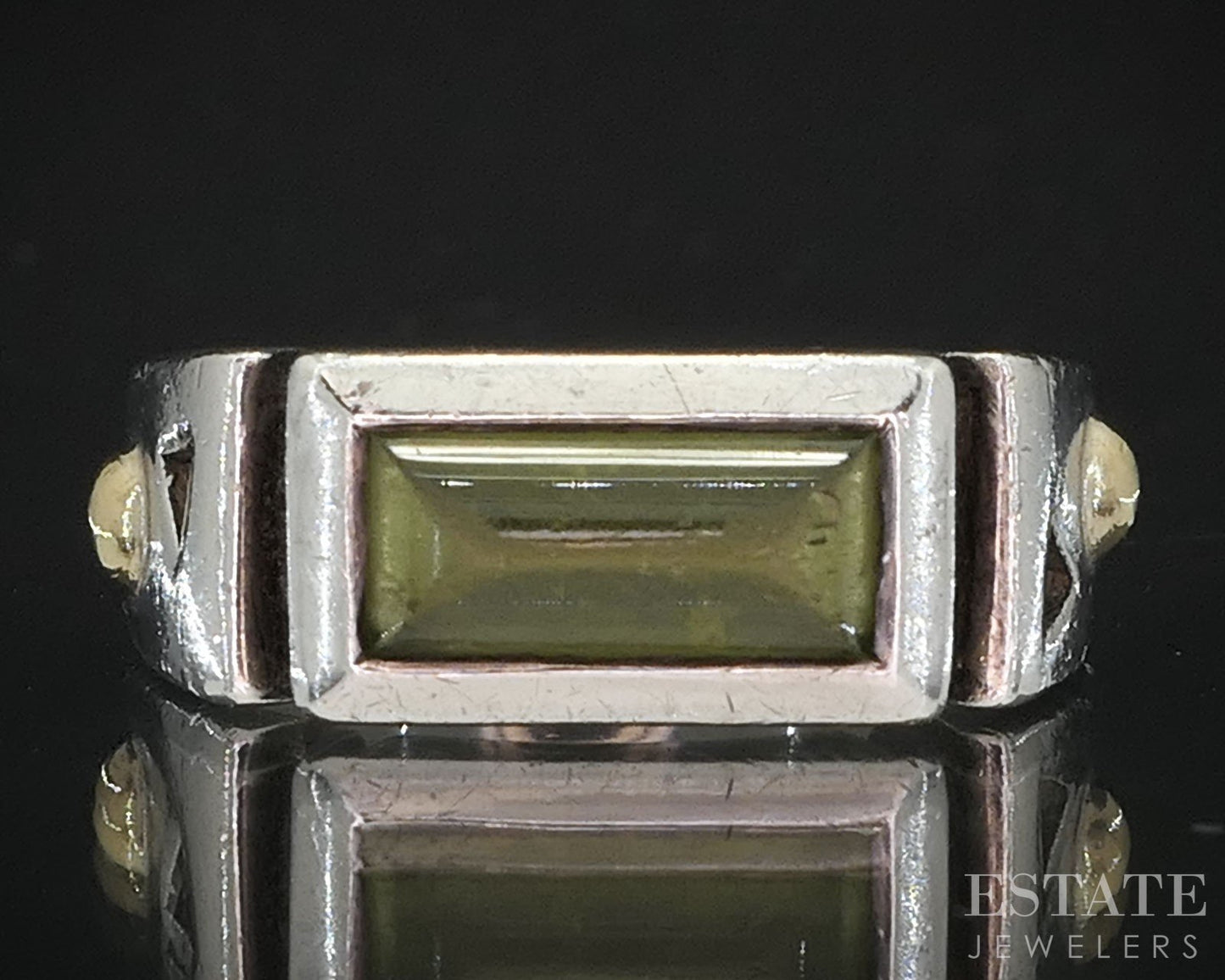 18k & Sterling John Atencio Cabochon Natural Peridot Band Ring 7.6g i19752
