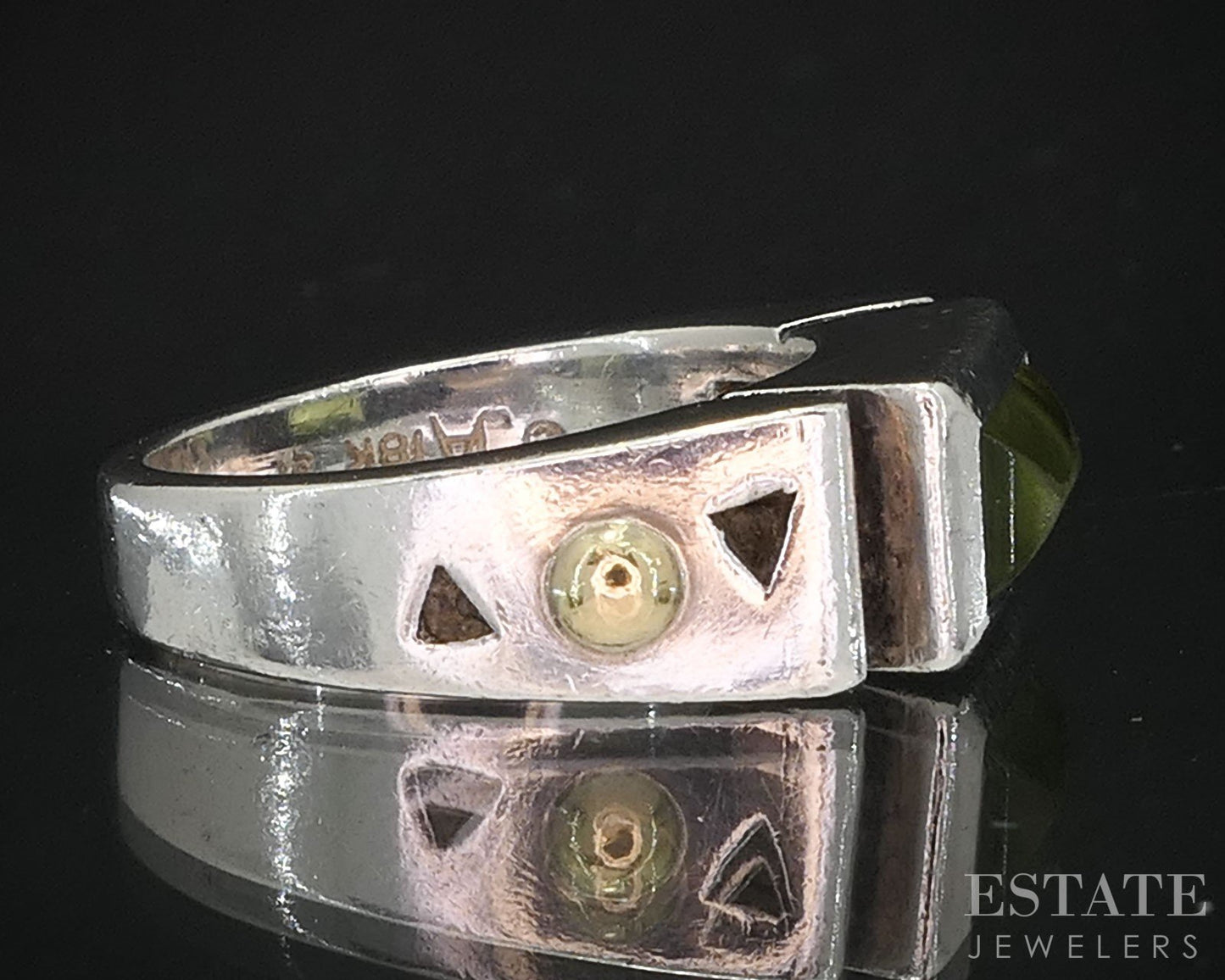 18k & Sterling John Atencio Cabochon Natural Peridot Band Ring 7.6g i19752