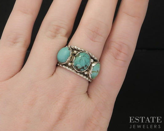 Vintage Sterling Natural Turquoise Navajo BM Ladies Band Ring 7.6g i19751