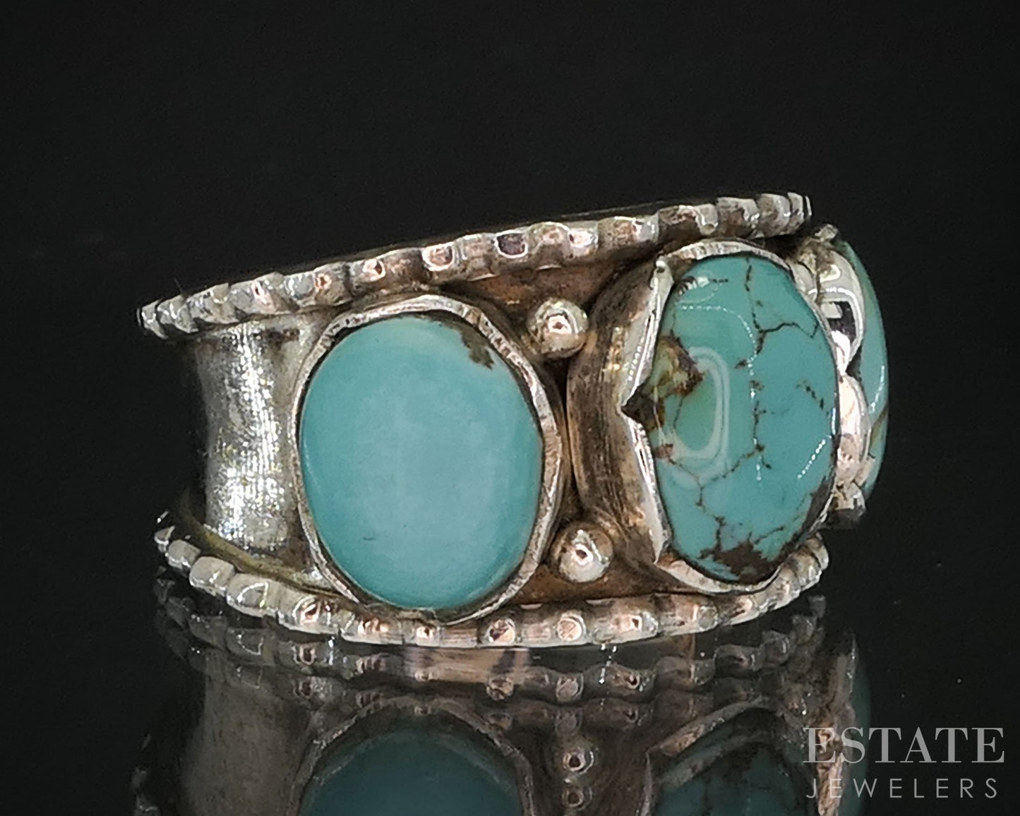 Vintage Sterling Natural Turquoise Navajo BM Ladies Band Ring 7.6g i19751