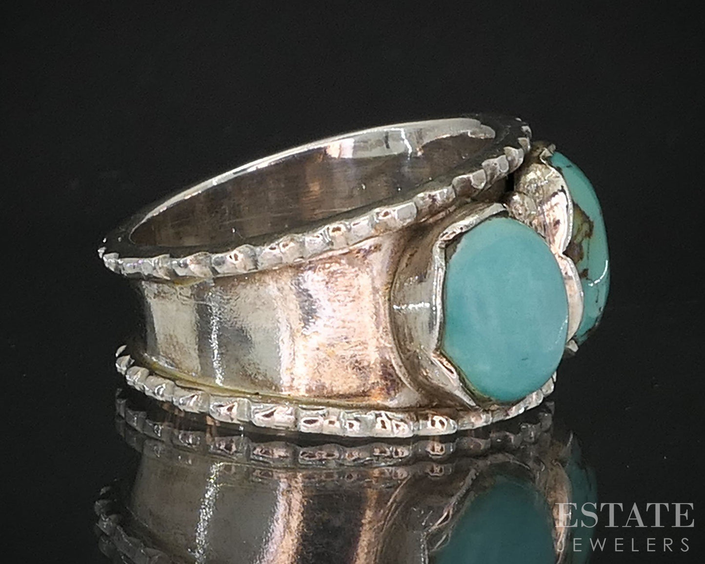 Vintage Sterling Natural Turquoise Navajo BM Ladies Band Ring 7.6g i19751