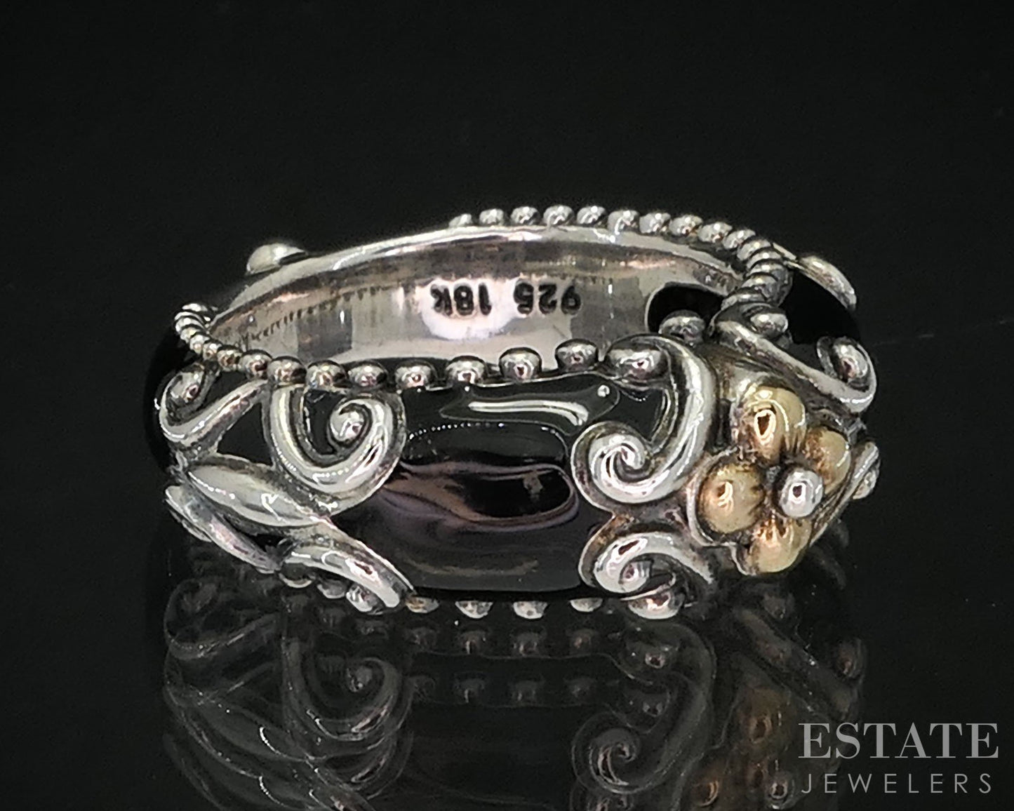 18k & Sterling Barbara Bixby Black Enameled Ladies Band Ring 7.8g i19749