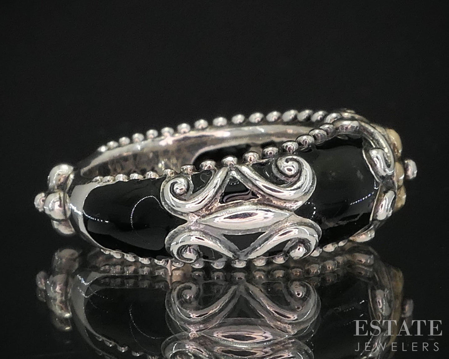 18k & Sterling Barbara Bixby Black Enameled Ladies Band Ring 7.8g i19749
