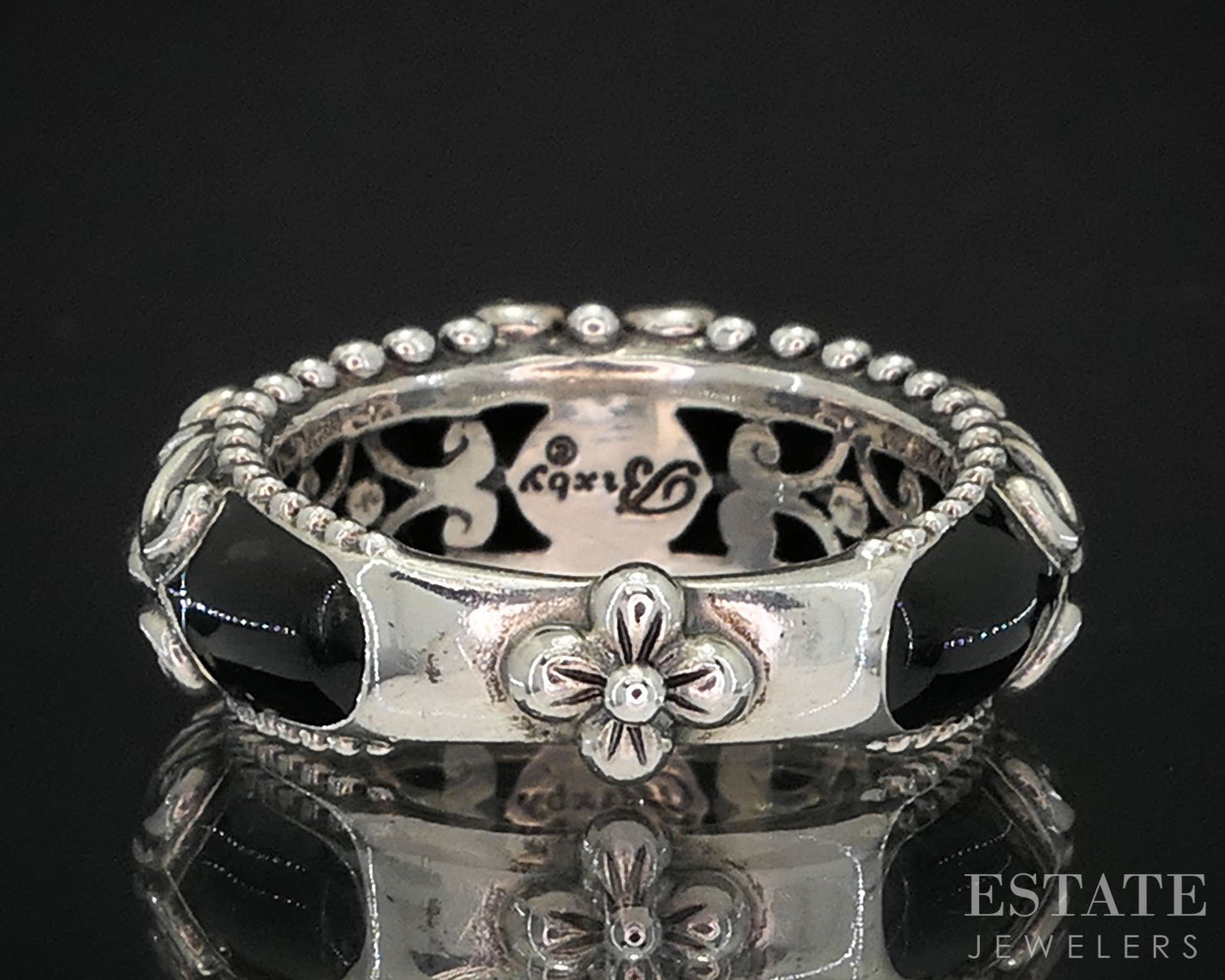 18k & Sterling Barbara Bixby Black Enameled Ladies Band Ring 7.8g i19749