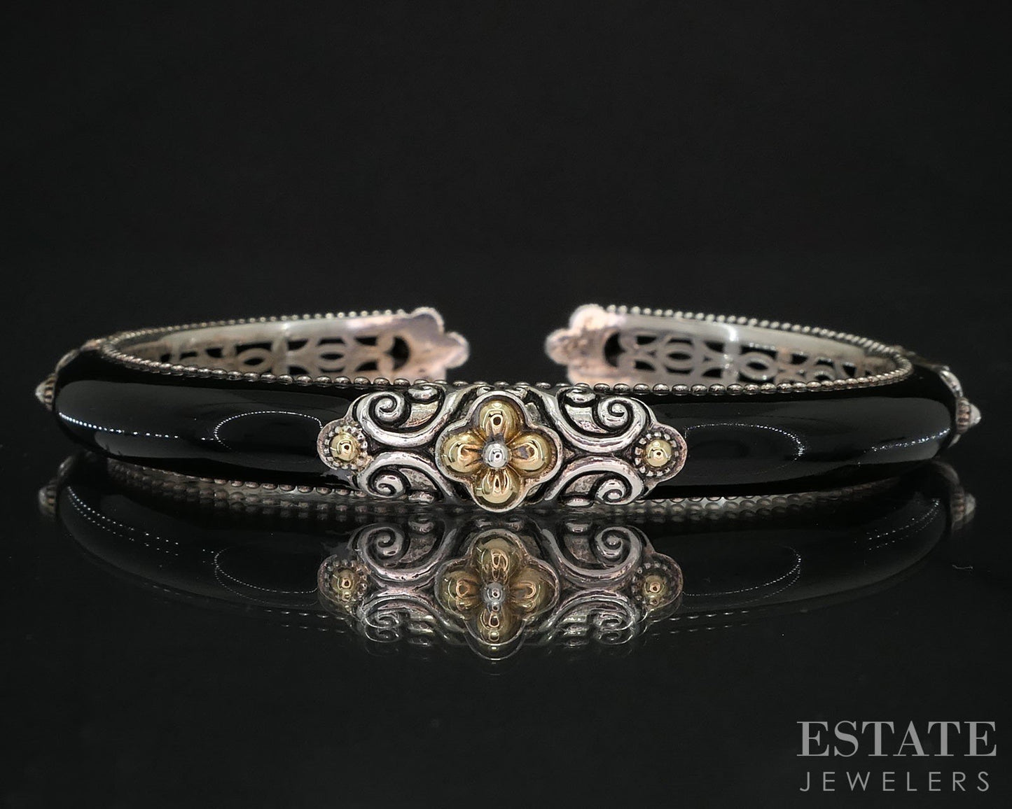 18k & Sterling Barbara Bixby Black Enameled Cuff Bracelet 35.3g i19746