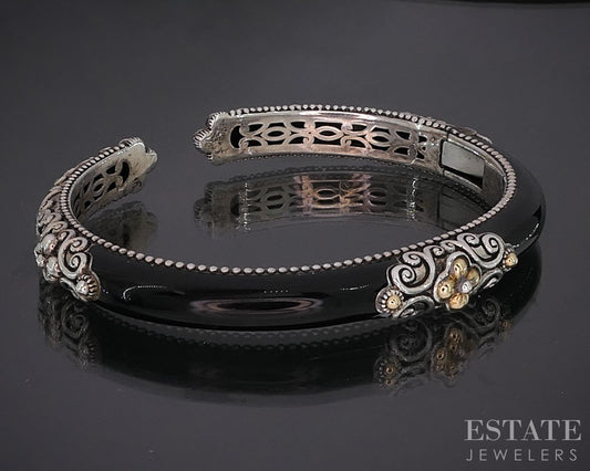 18k & Sterling Barbara Bixby Black Enameled Cuff Bracelet 35.3g i19746