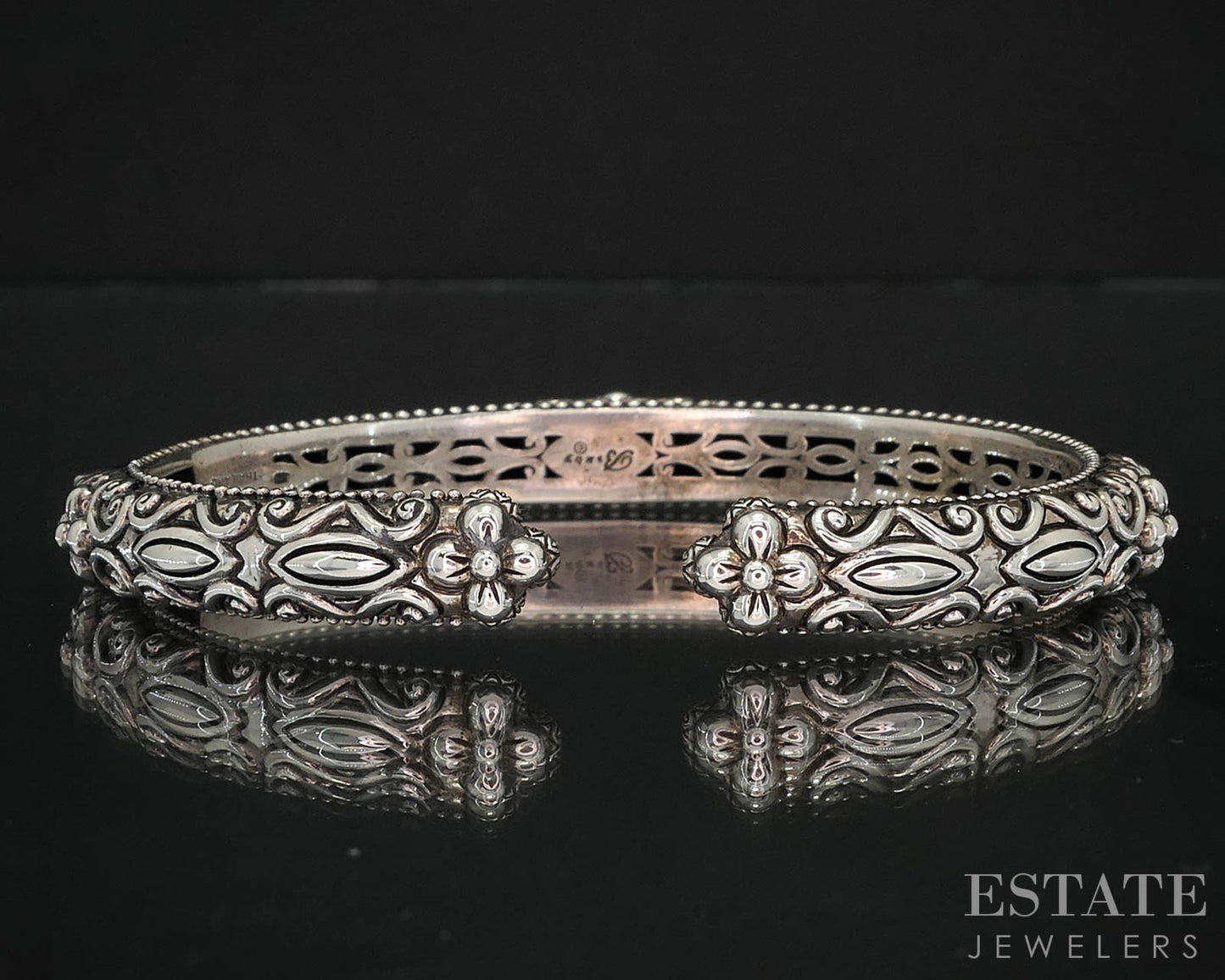 18k & Sterling Barbara Bixby Black Enameled Cuff Bracelet 35.3g i19746
