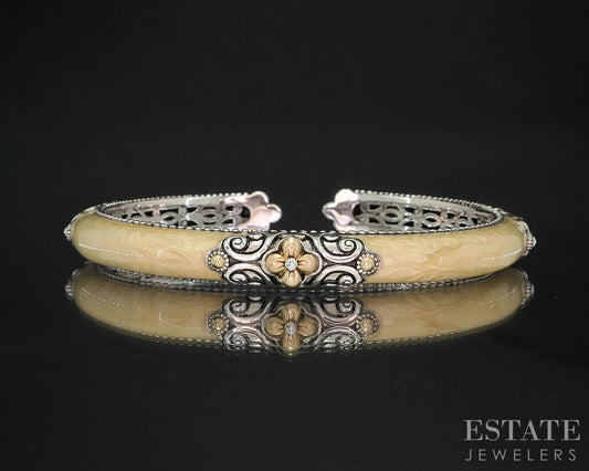 18k & Sterling Barbara Bixby White Enameled Cuff Bracelet 32.1g i19745