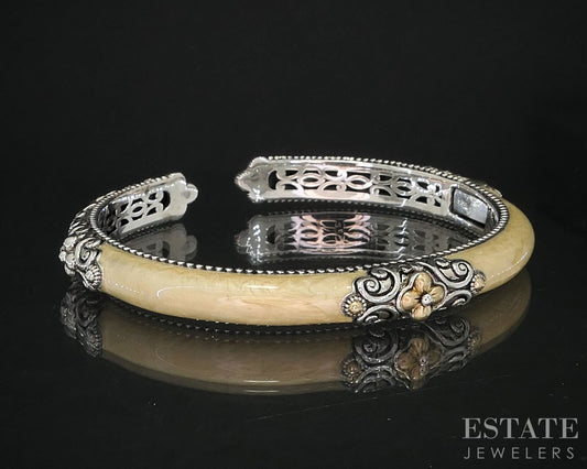 18k & Sterling Barbara Bixby White Enameled Cuff Bracelet 32.1g i19745