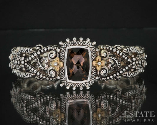 18k & Sterling Barbara Bixby Natural Smoky Quartz Cuff Bracelet 48.5g i19744