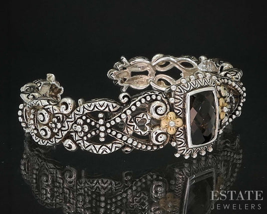 18k & Sterling Barbara Bixby Natural Smoky Quartz Cuff Bracelet 48.5g i19744