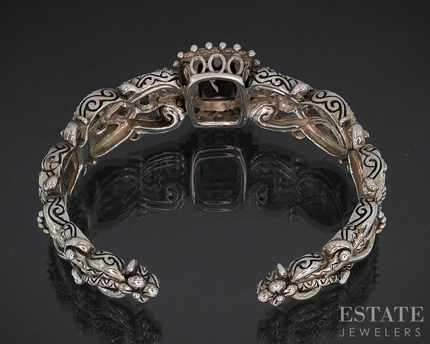 18k & Sterling Barbara Bixby Natural Smoky Quartz Cuff Bracelet 48.5g i19744