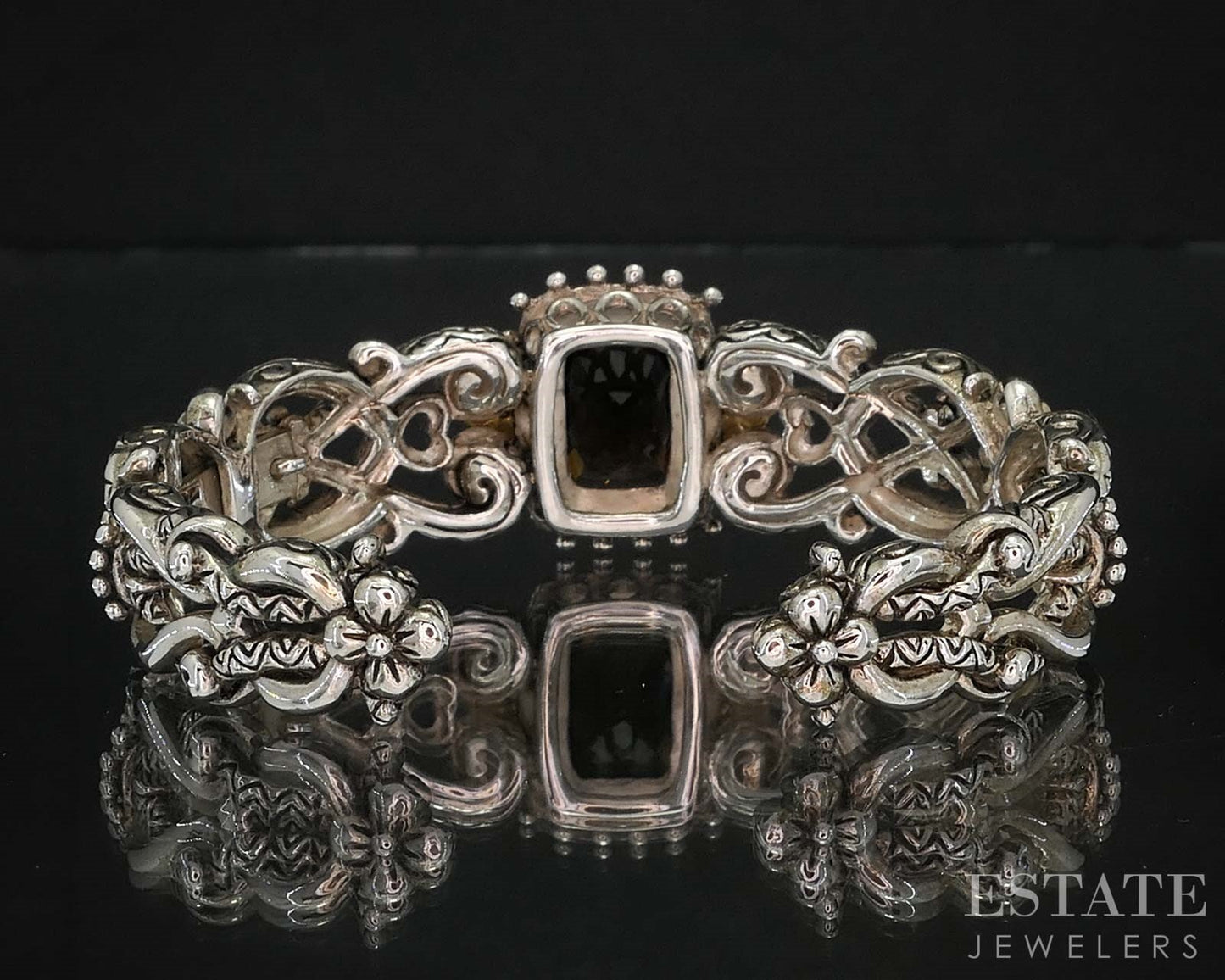 18k & Sterling Barbara Bixby Natural Smoky Quartz Cuff Bracelet 48.5g i19744