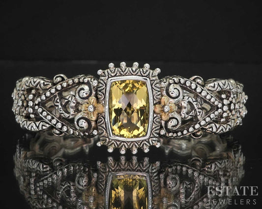 18k & Sterling Barbara Bixby Natural Lemon Quartz Cuff Bracelet 48.7g i19743