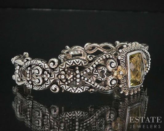18k & Sterling Barbara Bixby Natural Lemon Quartz Cuff Bracelet 48.7g i19743