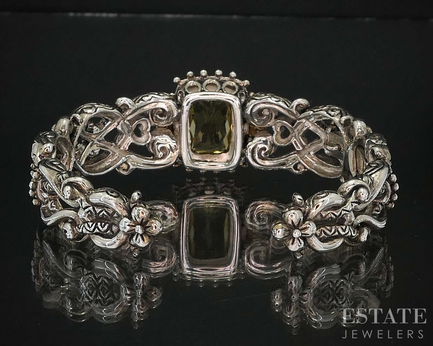 18k & Sterling Barbara Bixby Natural Lemon Quartz Cuff Bracelet 48.7g i19743