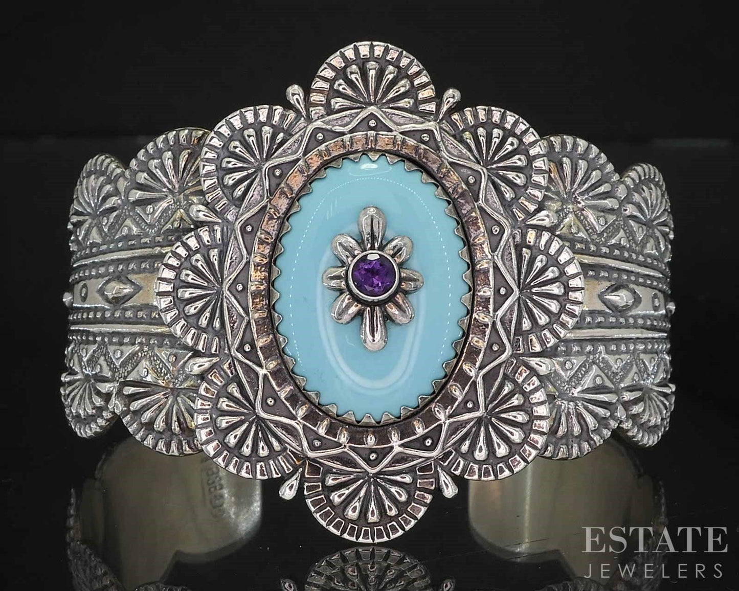 Sterling Carolyn Pollack Natural Turquoise & Amethyst Cuff Bracelet 77g i19741