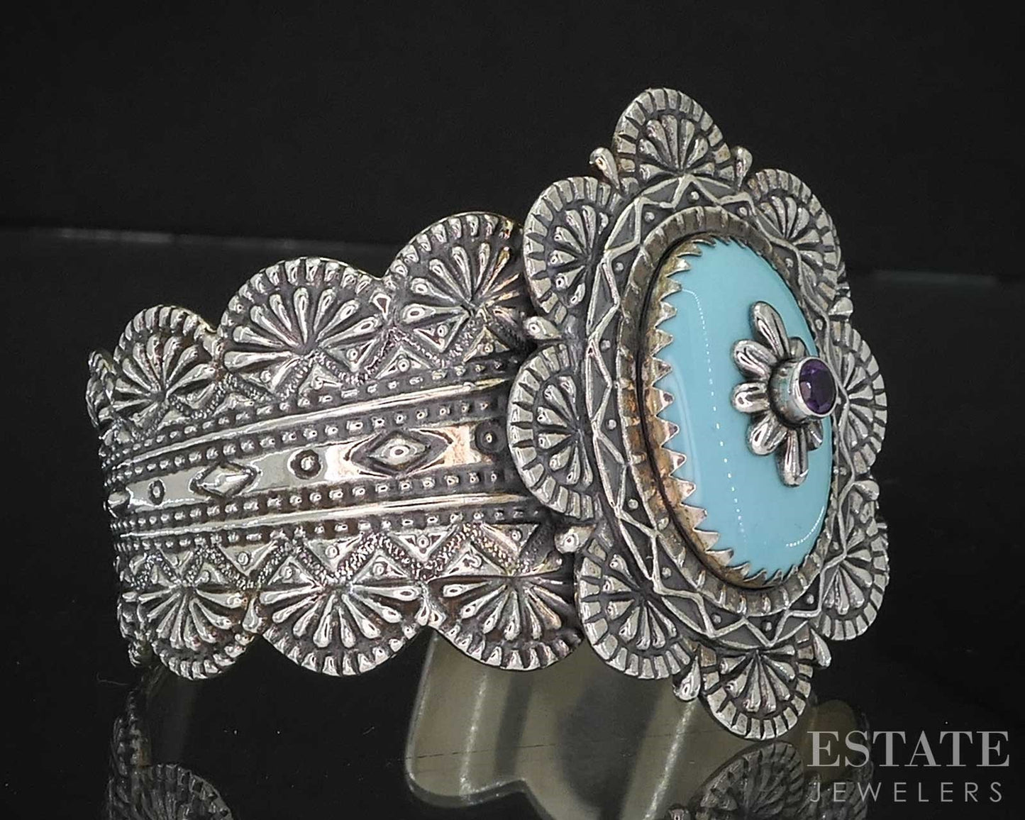 Sterling Carolyn Pollack Natural Turquoise & Amethyst Cuff Bracelet 77g i19741