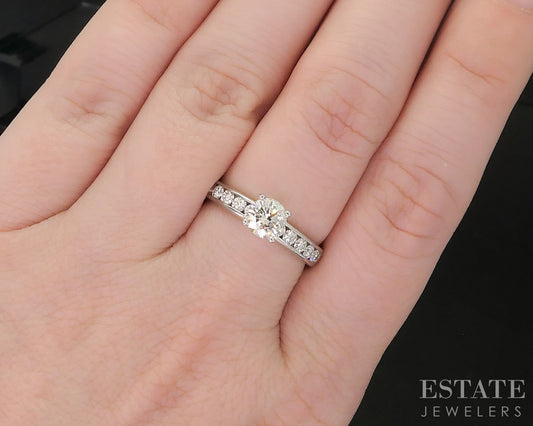 14k White Gold Round Natural .95ctw Diamond Engagement Ring 3g i19761