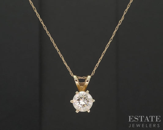 14k Yellow Gold Round Natural .46ct Diamond Solitaire Necklace 0.9g i19781