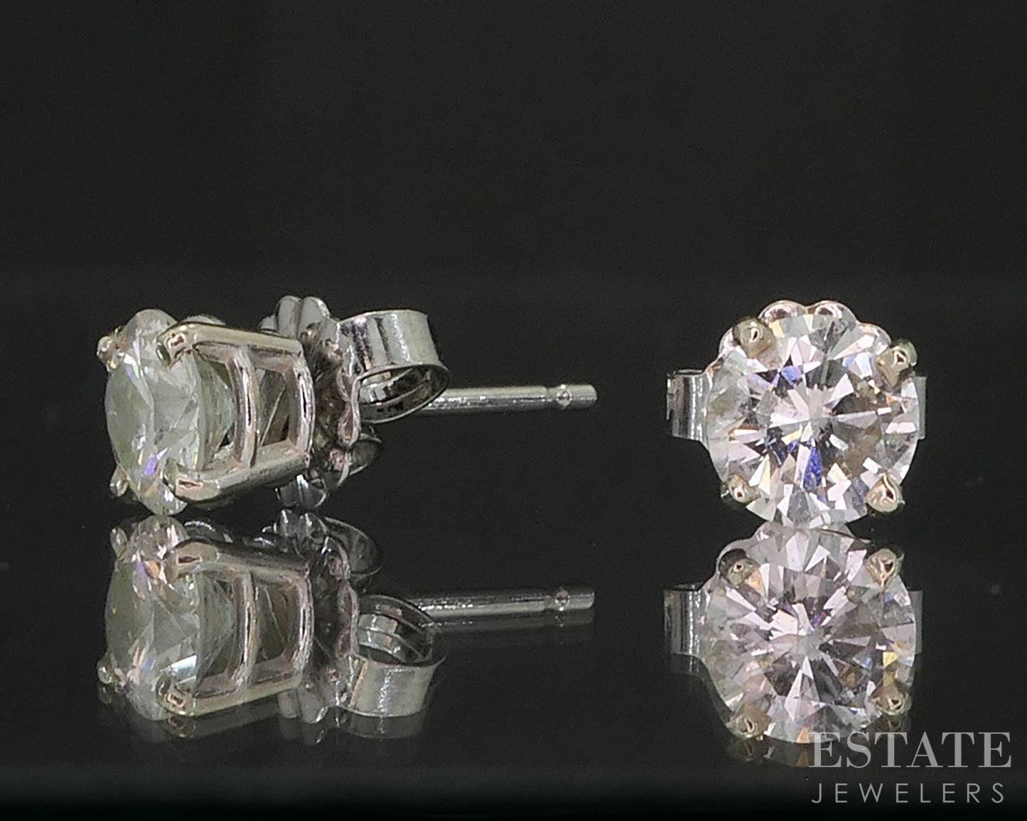 14k White Gold Round Natural .90ctw Diamond Stud Earrings i19760