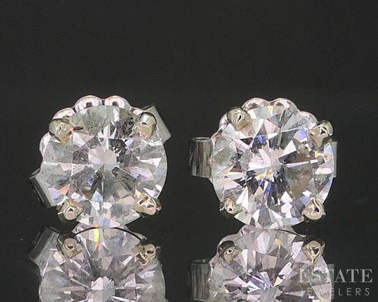 14k White Gold Round Natural .90ctw Diamond Stud Earrings i19760