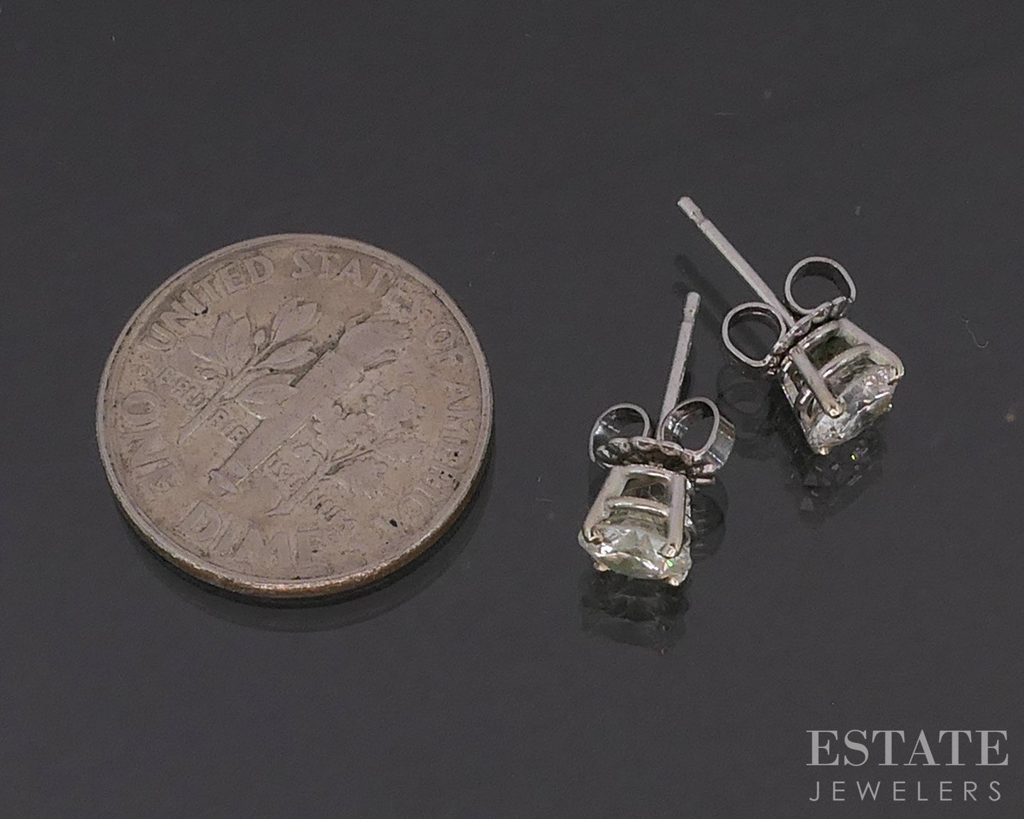 14k White Gold Round Natural .90ctw Diamond Stud Earrings i19760