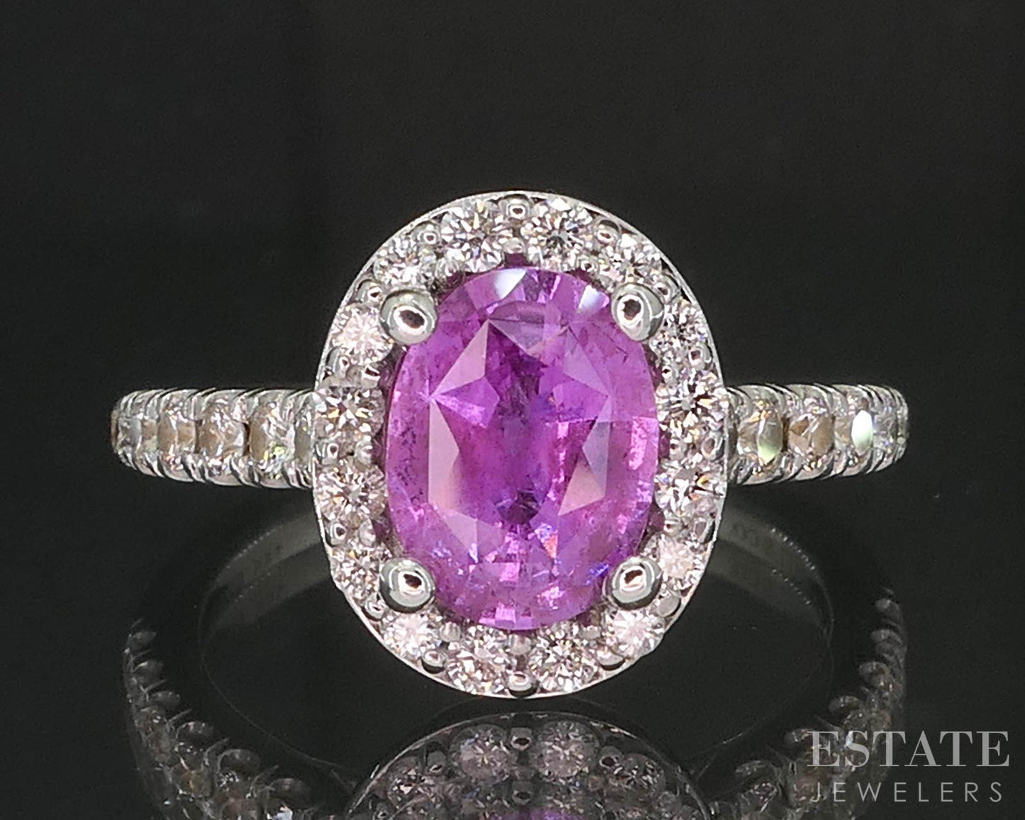 14k White Gold Natural Pink Sapphire & Diamond Gabriel & Co. Halo Ring i19778