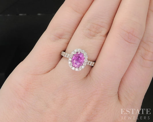 14k White Gold Natural Pink Sapphire & Diamond Gabriel & Co. Halo Ring i19778