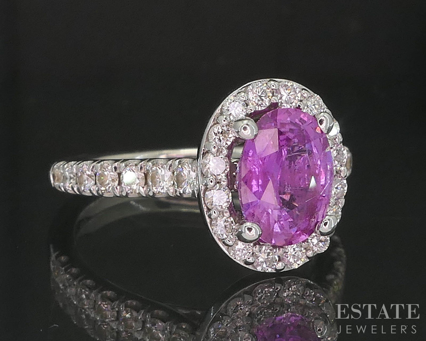 14k White Gold Natural Pink Sapphire & Diamond Gabriel & Co. Halo Ring i19778