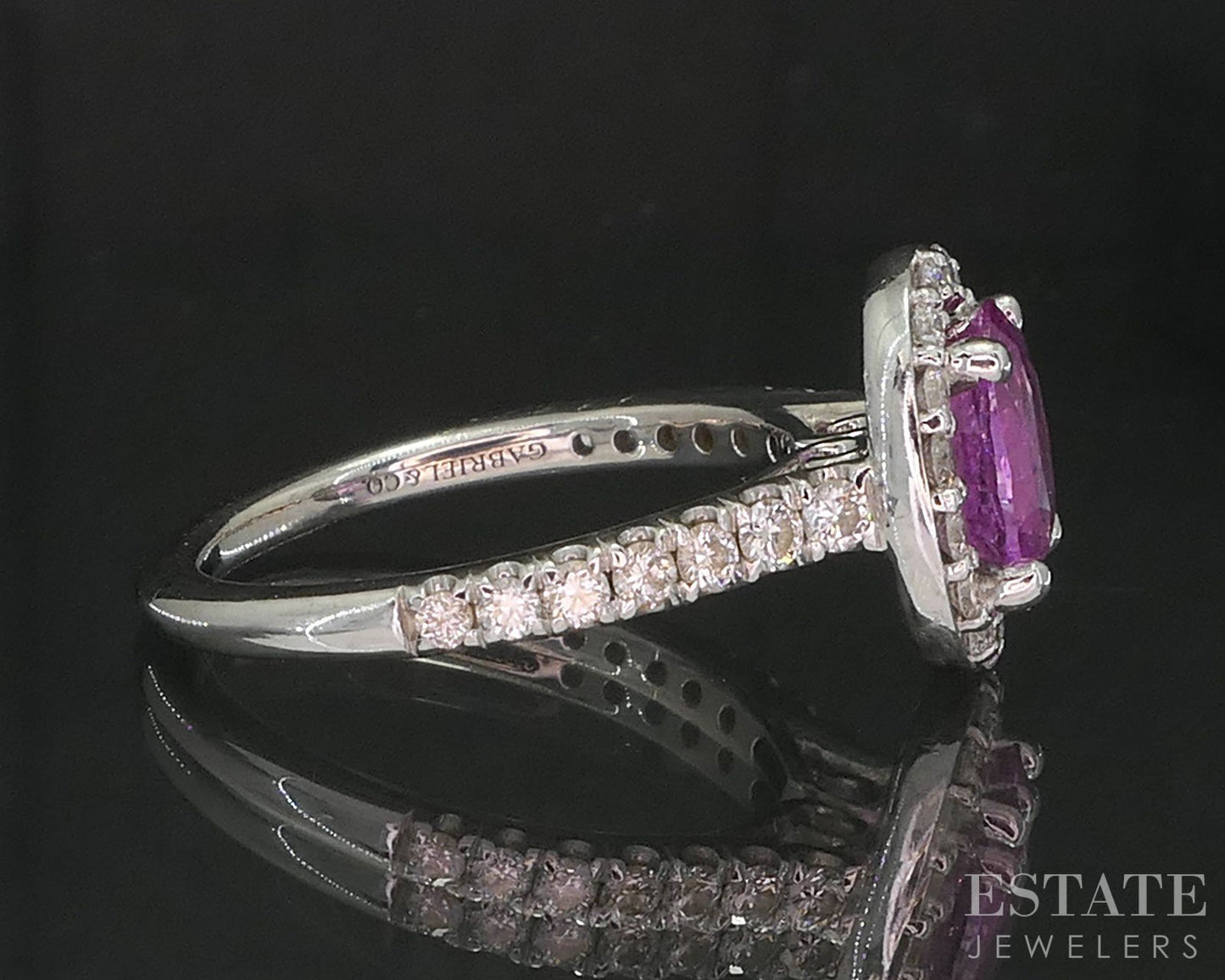 14k White Gold Natural Pink Sapphire & Diamond Gabriel & Co. Halo Ring i19778