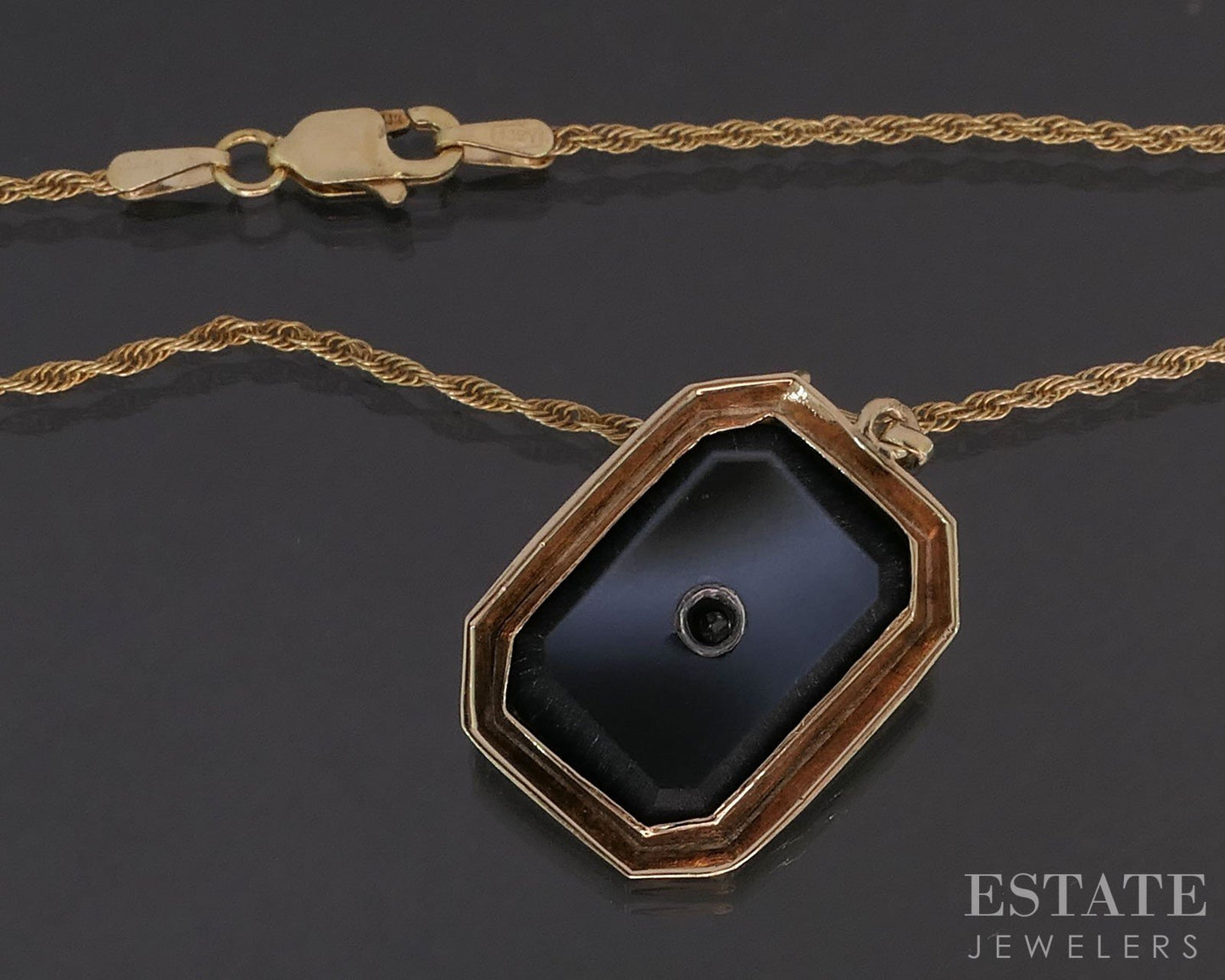 Antique 14k Yellow Gold Natural Black Onyx & Diamond Necklace 3.9g 18"L i19776