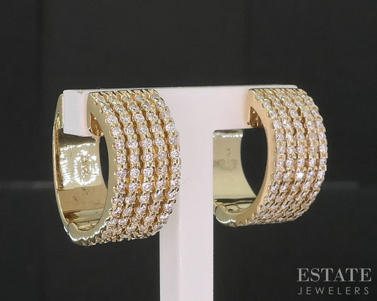 14k Yellow Gold Five Row Natural .75ctw Diamond Hinged Hoop Earrings 10g i19771