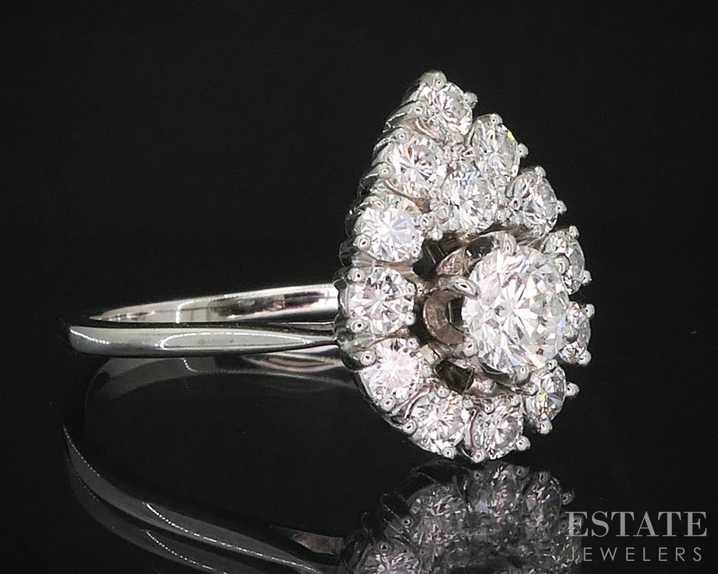 Vintage 17k White Gold Round Natural 1.08ctw Diamond Engagement Ring 4.3g i19523
