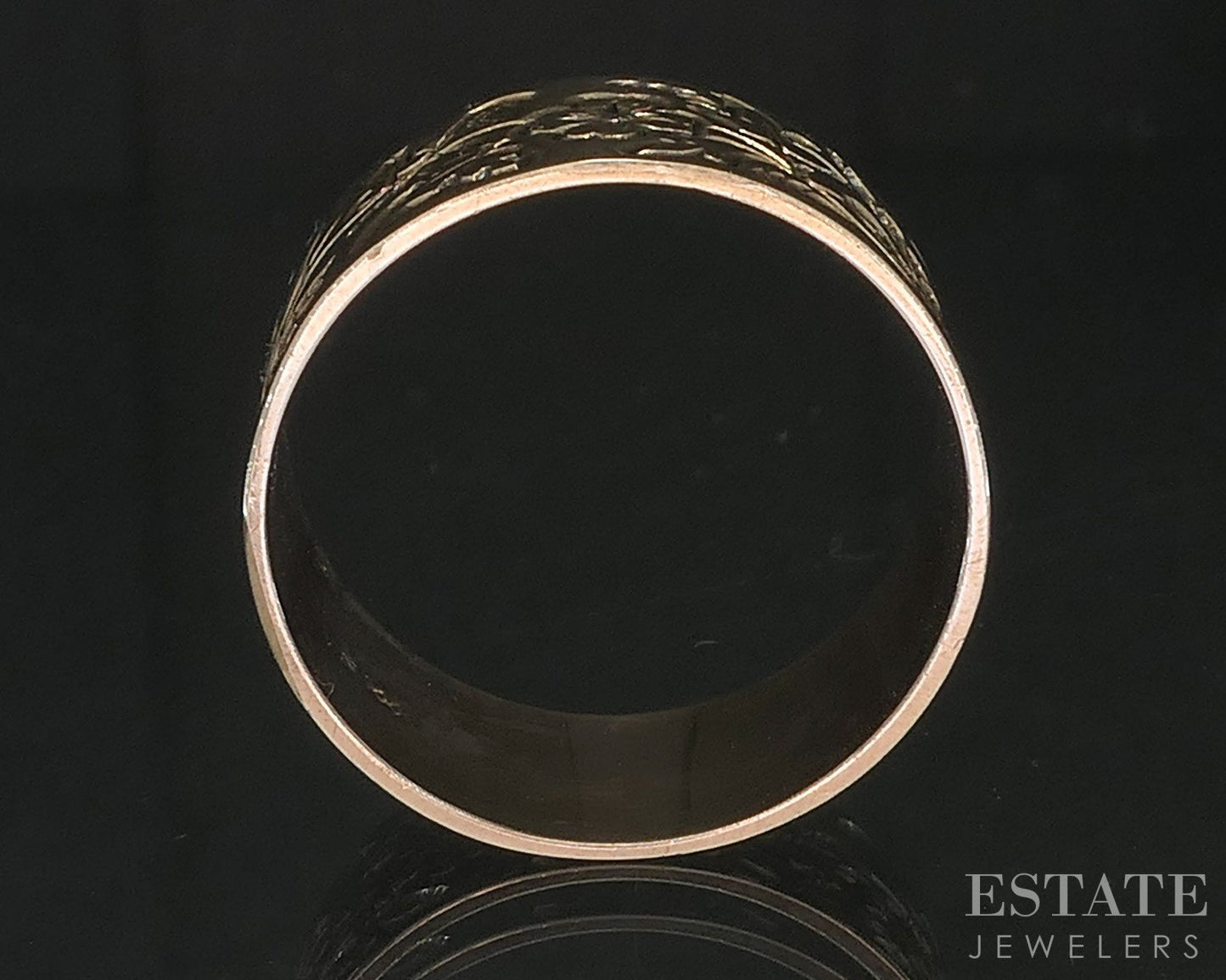 Antique Victorian 10k Yellow Gold 9.4mm Floral Dove Cigar Band Ring 4.2g i19764