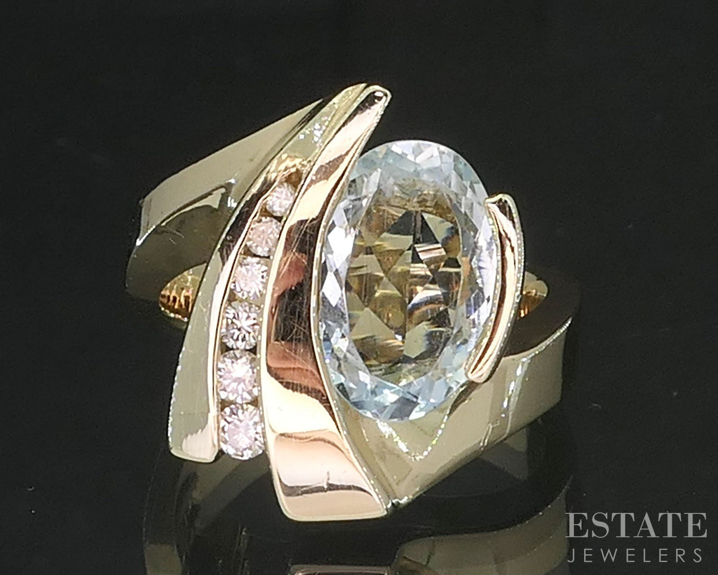 14k Yellow Gold Oval Natural 2ct Aquamarine & Diamond Ladies Ring 9.8g i19768