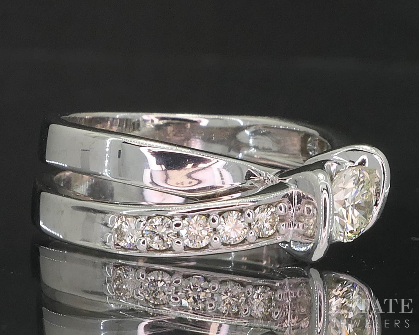 14k White Gold Round Natural 1ctw Diamond Crossover Engagement Ring 10.1g i19765