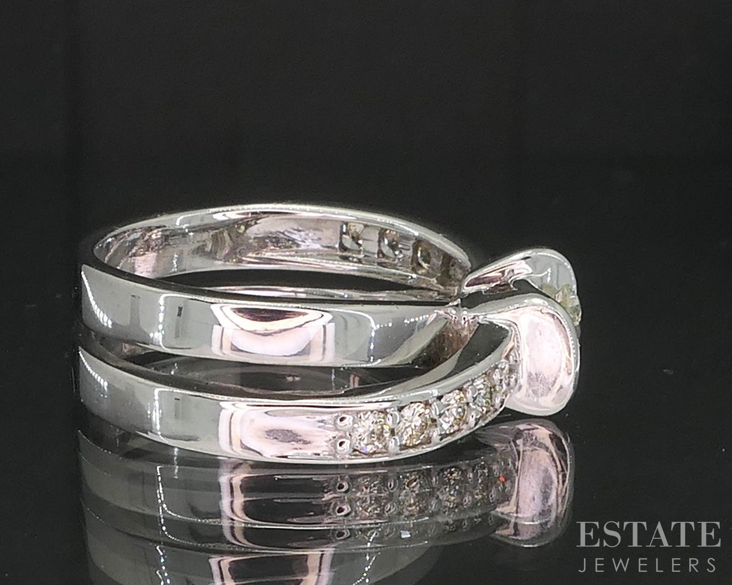 14k White Gold Round Natural 1ctw Diamond Crossover Engagement Ring 10.1g i19765