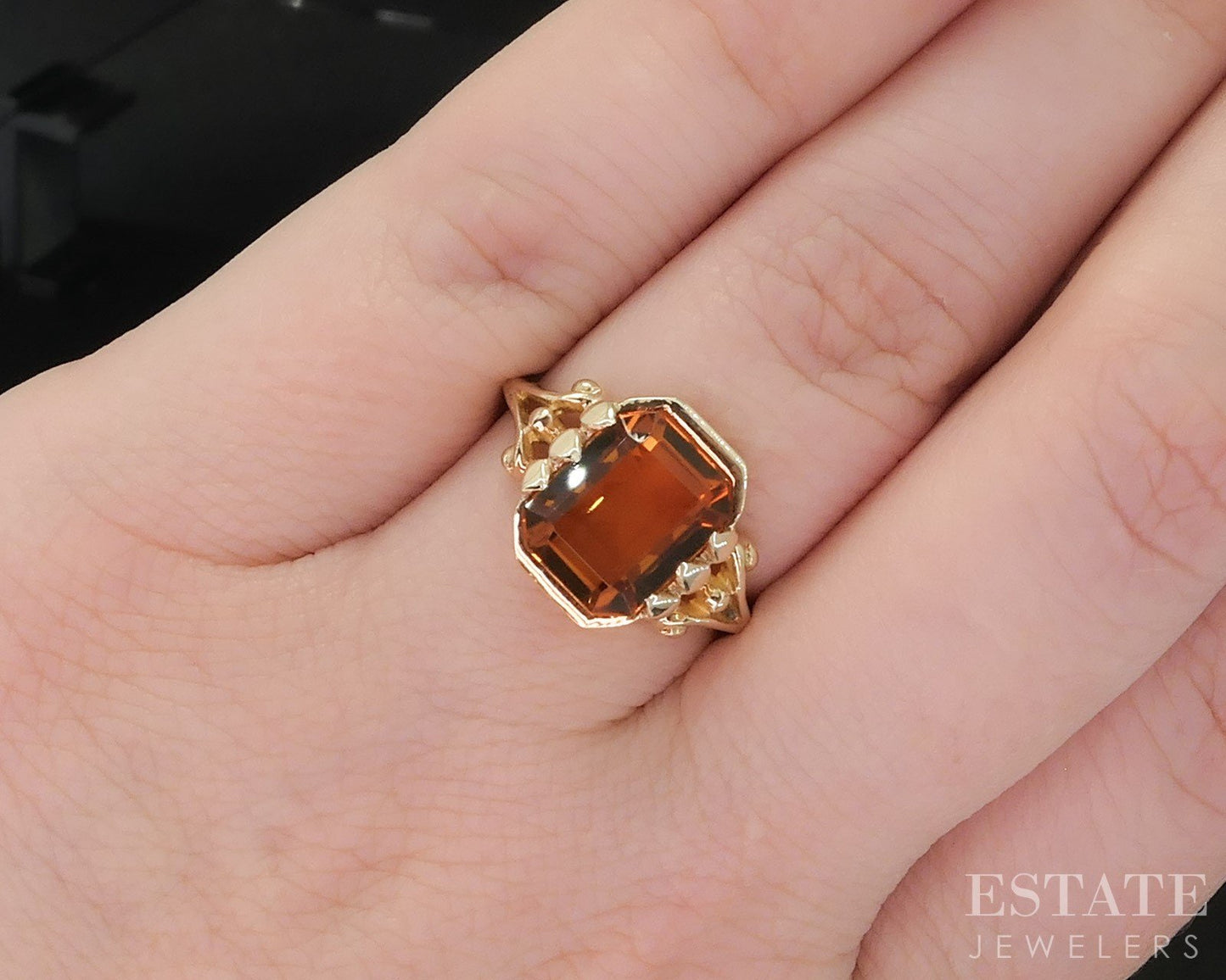 Vintage Retro 10k Yellow Gold Natural Citrine Ladies Ring 2.8g i19774