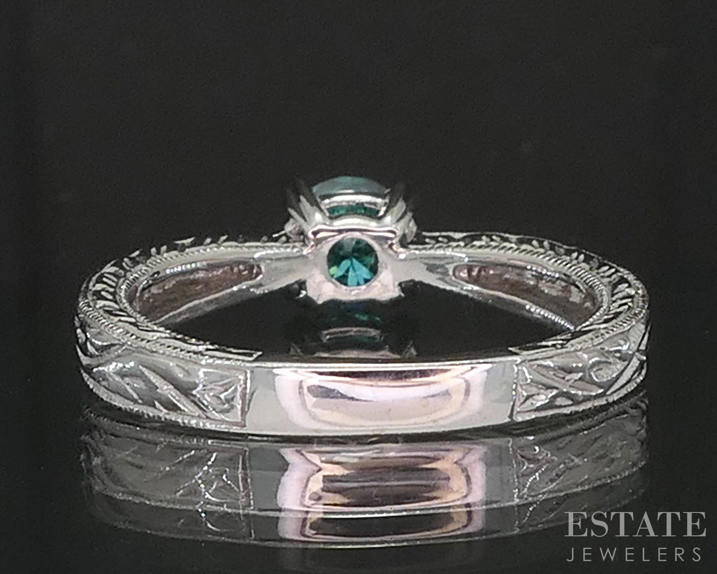 14k White Gold Round Natural .25ct Teal Diamond Solitaire Ring 2.9g i19773