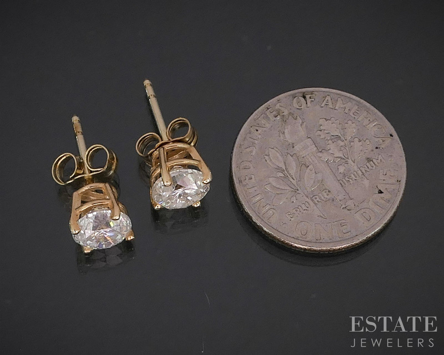 14k Yellow Gold Round Natural 1.38ctw Diamond Stud Earrings i19780