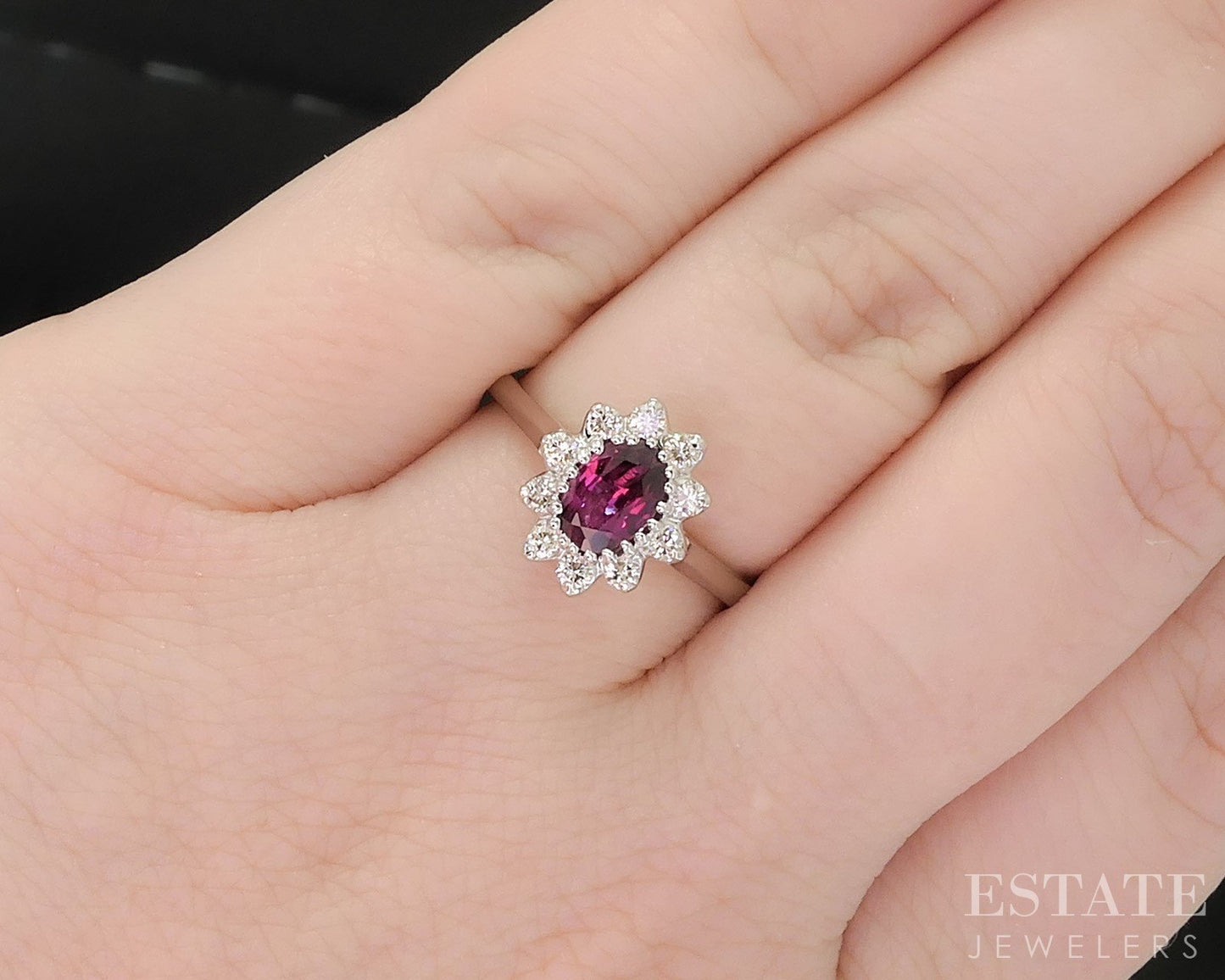 14k White Gold Round Natural Ruby & Diamond Ladies Halo Ring 2.6g i19804