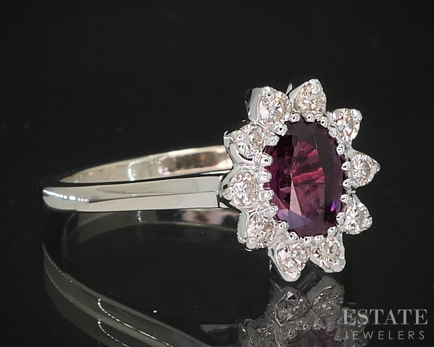 14k White Gold Round Natural Ruby & Diamond Ladies Halo Ring 2.6g i19804