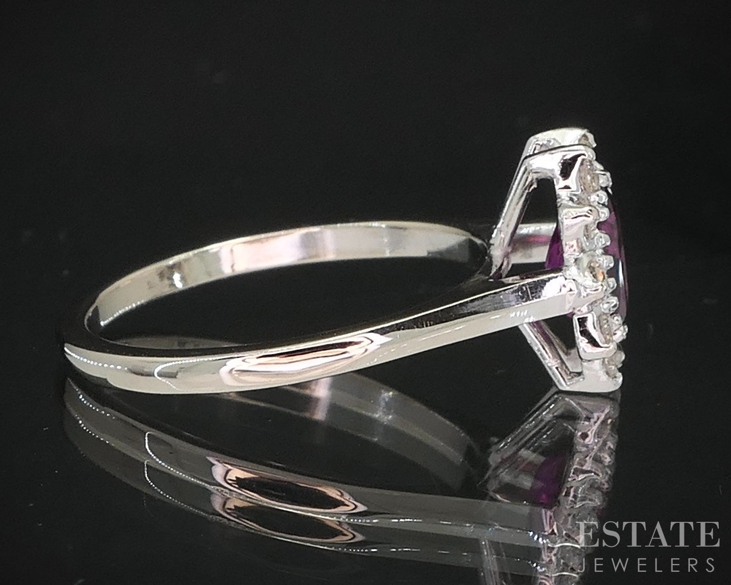 14k White Gold Round Natural Ruby & Diamond Ladies Halo Ring 2.6g i19804