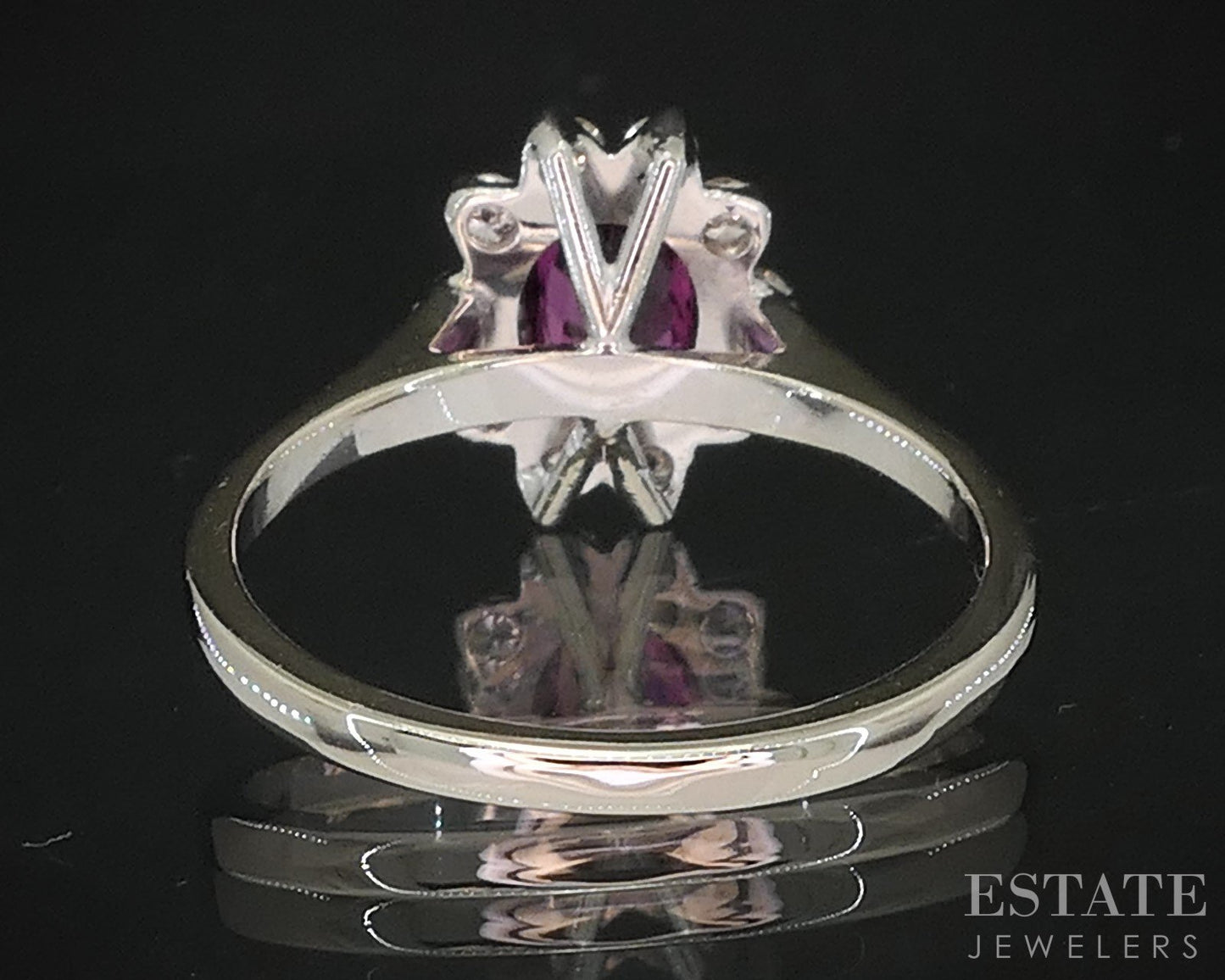 14k White Gold Round Natural Ruby & Diamond Ladies Halo Ring 2.6g i19804