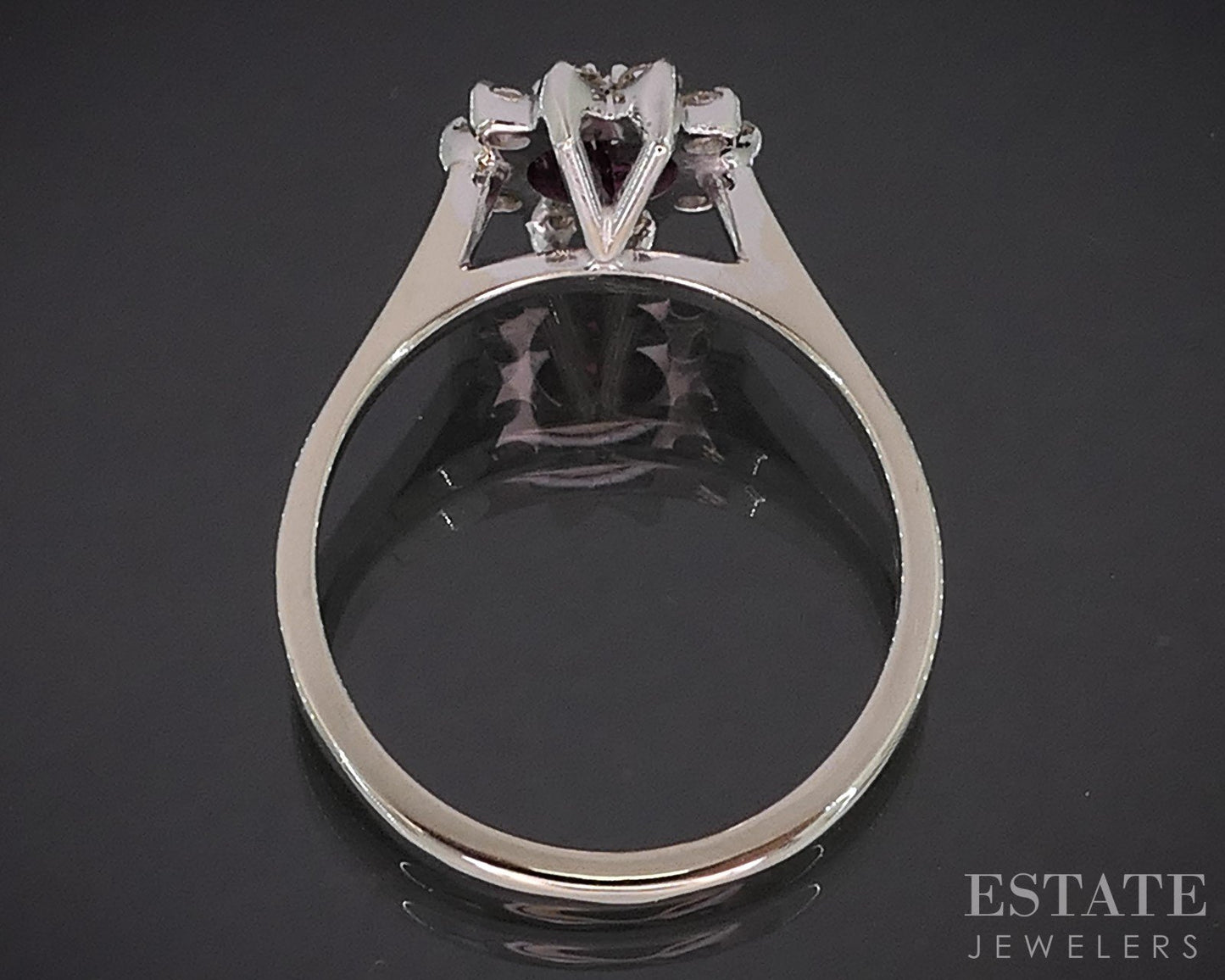 14k White Gold Round Natural Ruby & Diamond Ladies Halo Ring 2.6g i19804