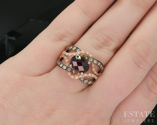 14k Strawberry Gold LeVian Natural Garnet & Diamond Ladies Ring 6.2g i19793