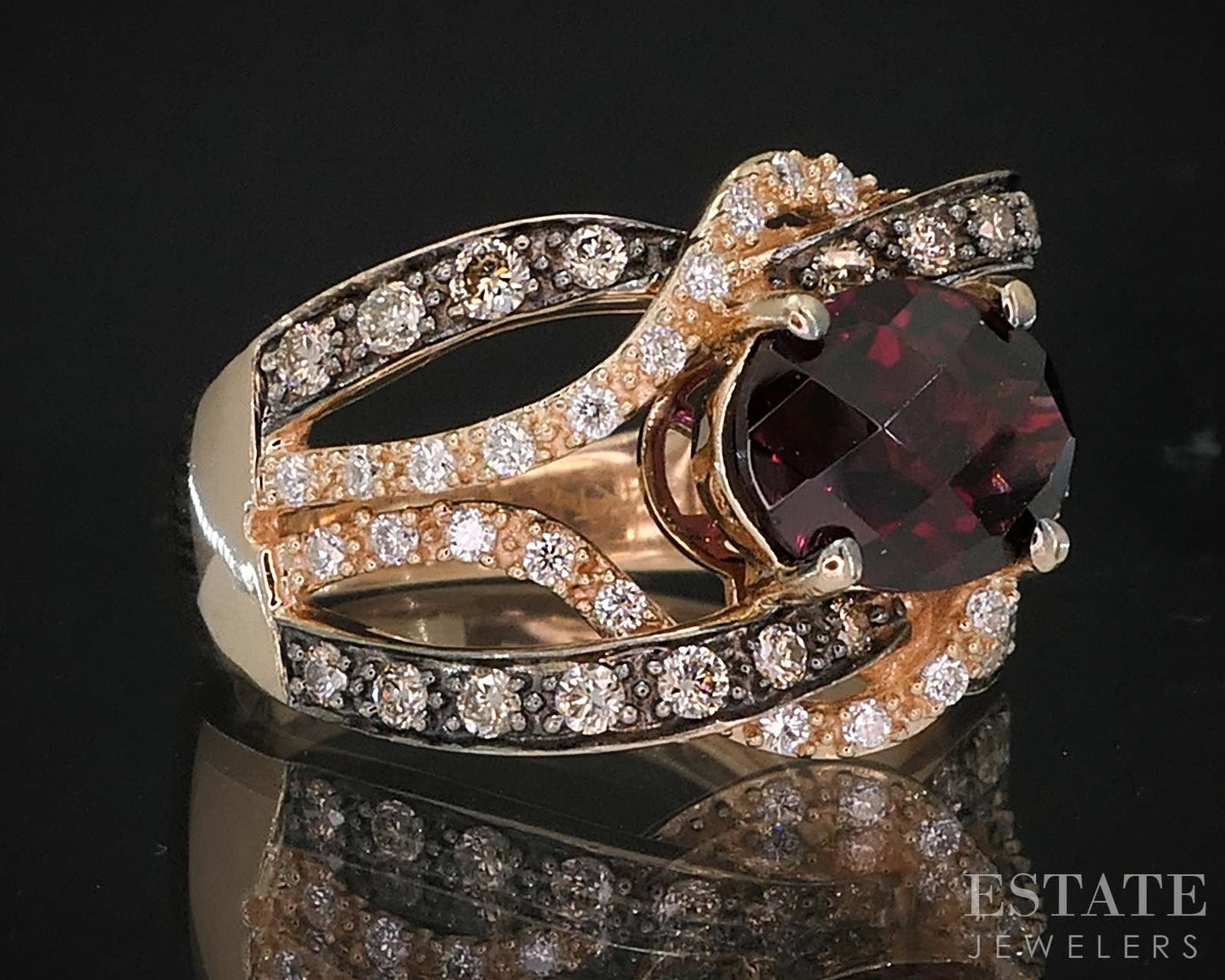 14k Strawberry Gold LeVian Natural Garnet & Diamond Ladies Ring 6.2g i19793