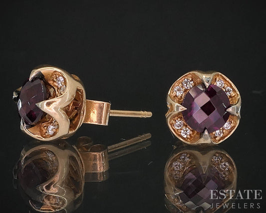 14k Strawberry Gold LeVian Rhdolite Garnet & Diamond Stud Earrings 2.7g i19791