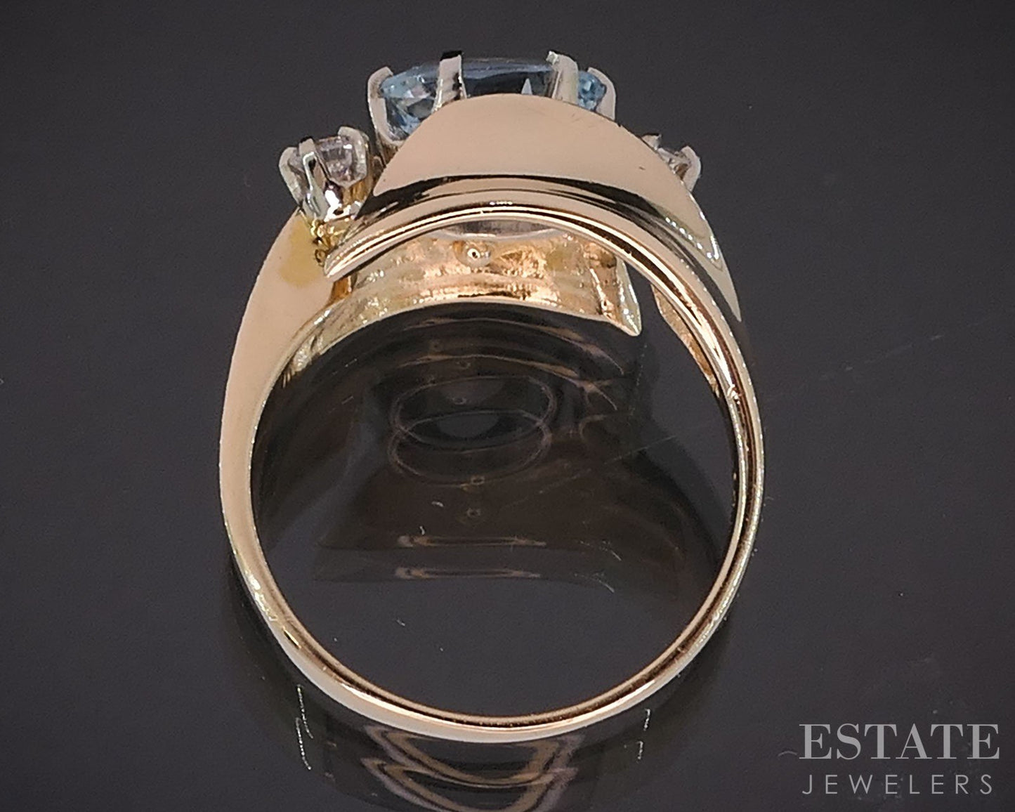 14k Yellow Gold Oval Natural 1.1ct Aquamarine & Diamond Ladies Ring 5g i19789